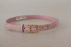 Dolce & Gabbana Pink Jaquard Embroidered Gold Tone Metal Buckle Belt - Zeiniez