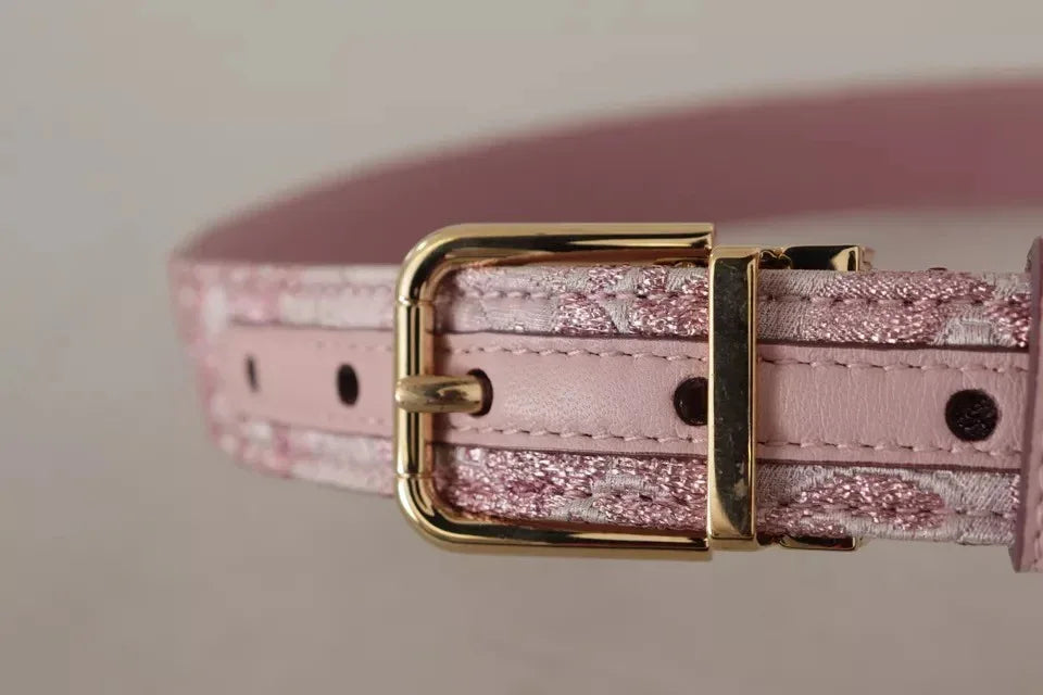 Dolce & Gabbana Pink Jaquard Embroidered Gold Tone Metal Buckle Belt - Zeiniez