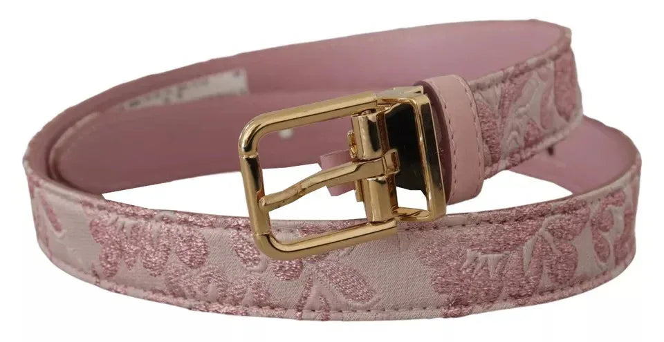 Dolce & Gabbana Pink Jaquard Embroidered Gold Tone Metal Buckle Belt - Zeiniez