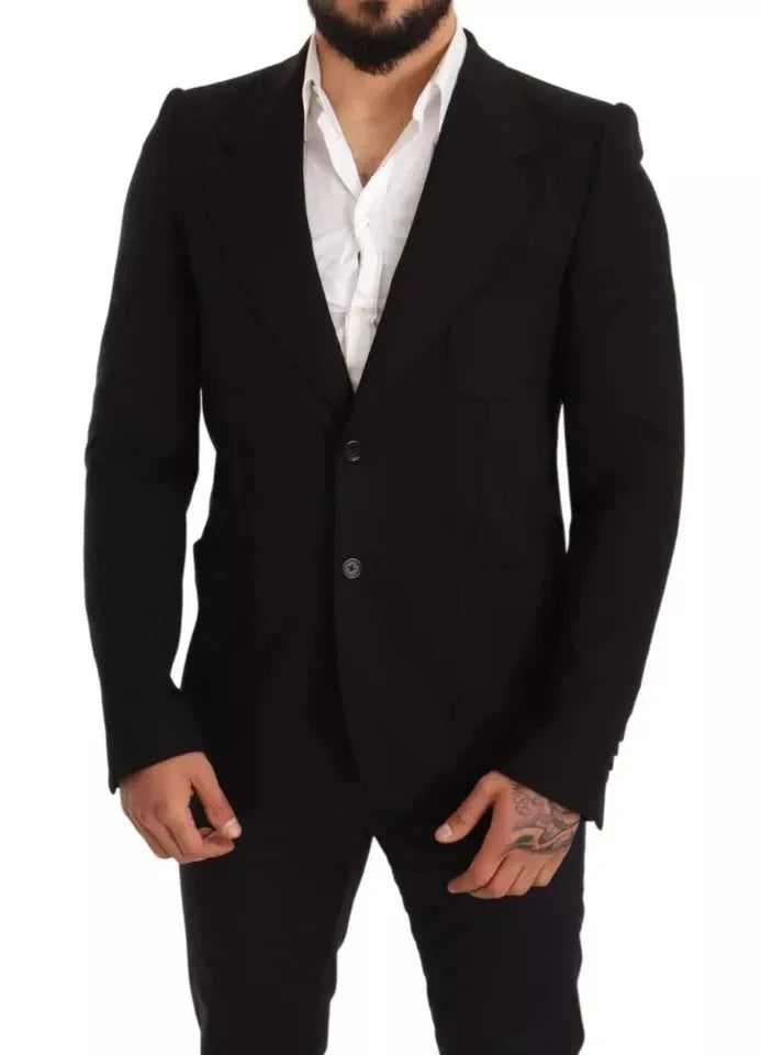 Dolce & Gabbana Black Wool Slim Fit Coat Jacket Blazer - Zeiniez