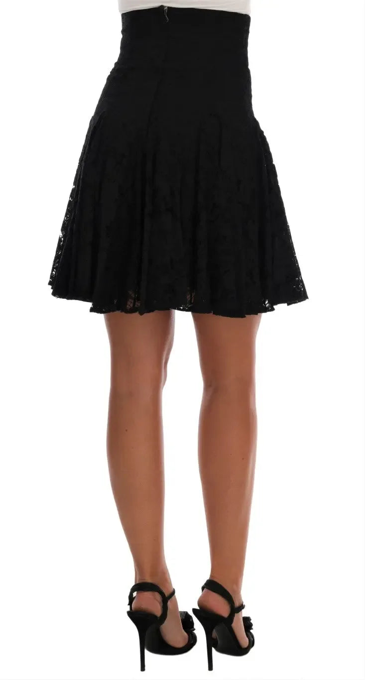 Dolce & Gabbana Black Floral Cutout Lace A-Line Skirt - Zeiniez