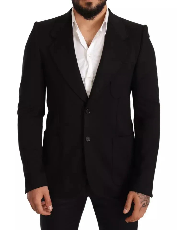 Dolce & Gabbana Black Wool Slim Fit Coat Jacket Blazer - Zeiniez