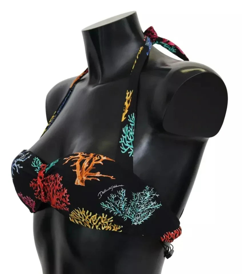 Dolce & Gabbana Black Corals Print Swimsuit Beachwear Bikini Top - Zeiniez