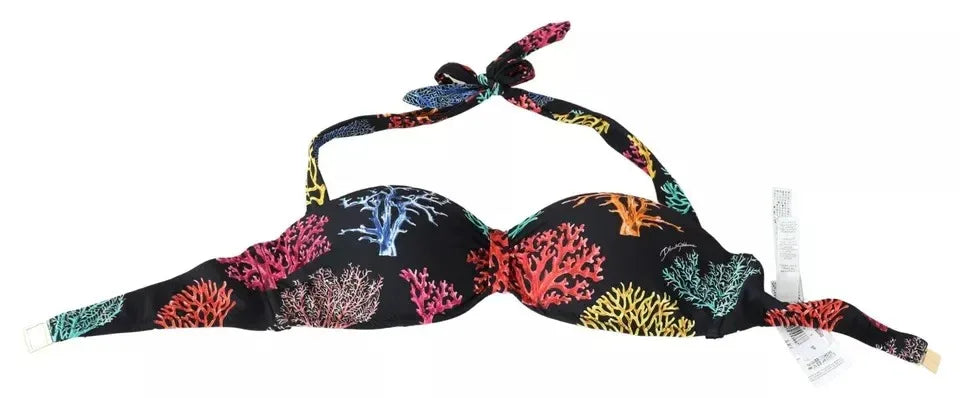 Dolce & Gabbana Black Corals Print Swimsuit Beachwear Bikini Top - Zeiniez
