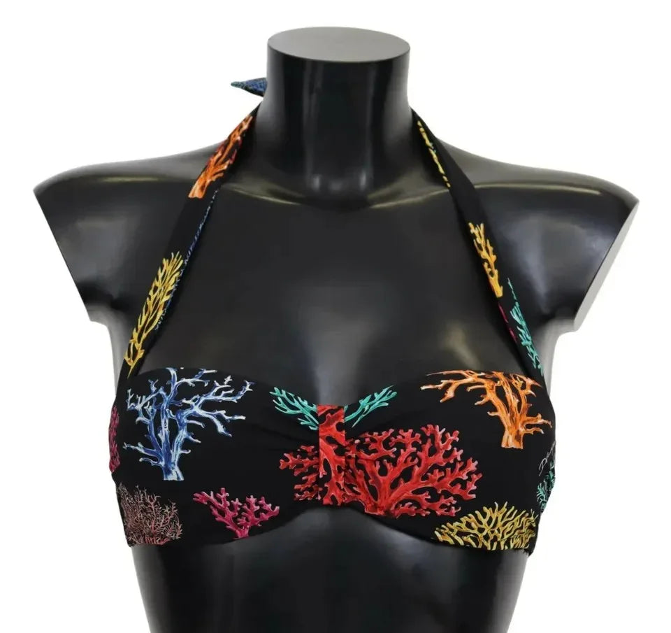Dolce & Gabbana Black Corals Print Swimsuit Beachwear Bikini Top - Zeiniez