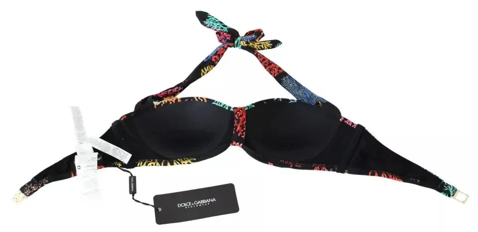 Dolce & Gabbana Black Corals Print Swimsuit Beachwear Bikini Top - Zeiniez