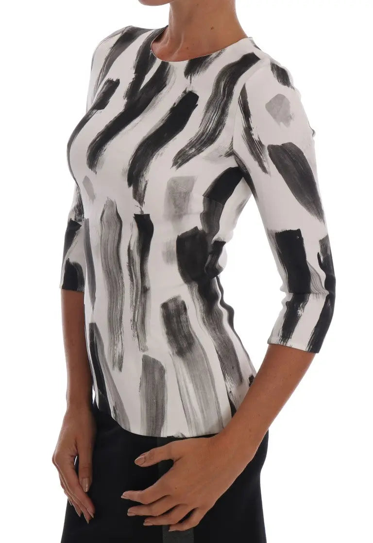 Dolce & Gabbana White Black Striped Printed Blouse Top - Zeiniez