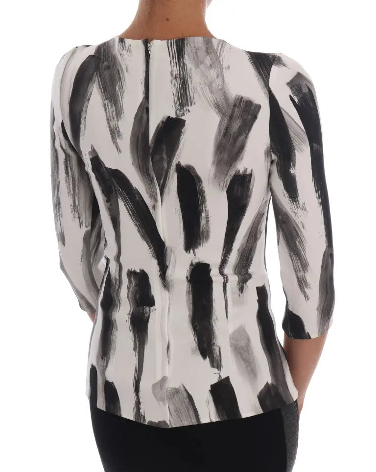 Dolce & Gabbana White Black Striped Printed Blouse Top - Zeiniez