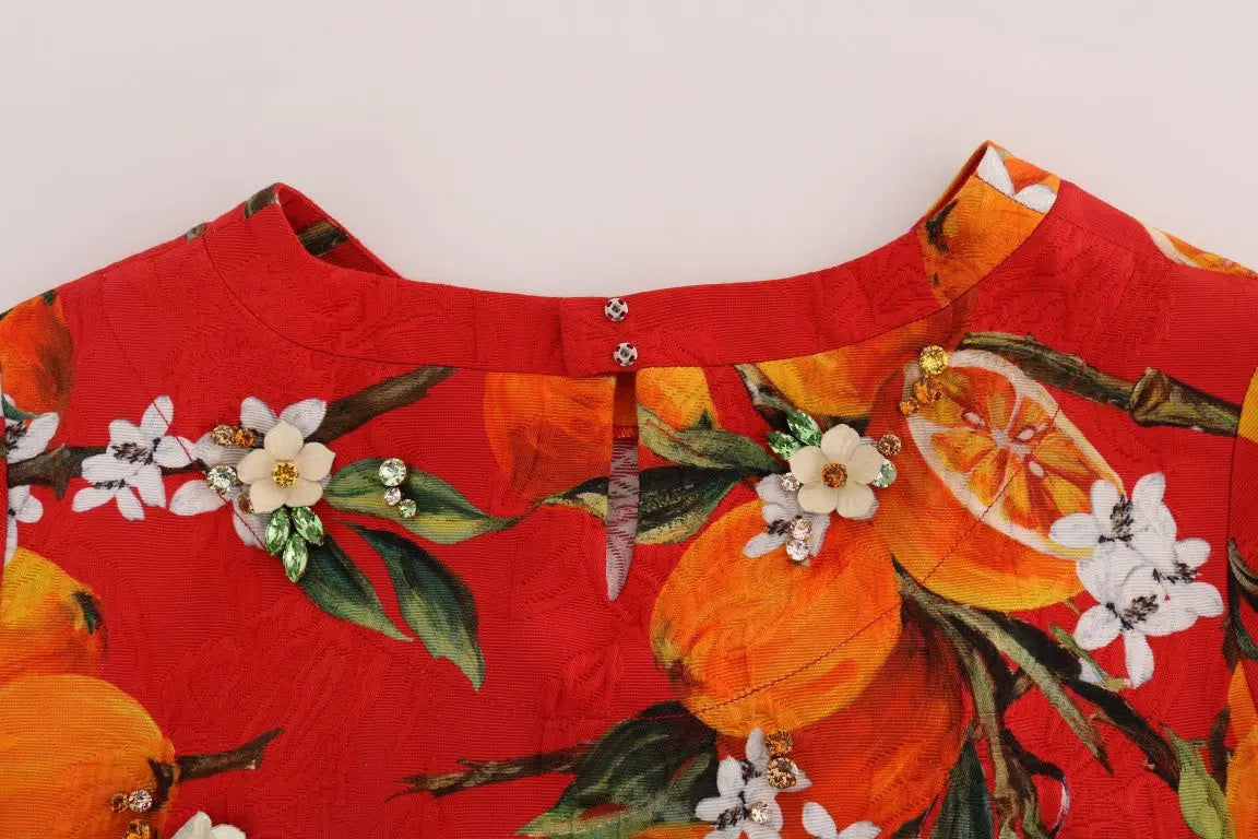 Dolce & Gabbana Orange Print Crystal-Embellished Blouse - Zeiniez