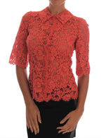 Dolce & Gabbana Orange Crystal Buttons Floral Lace Blouse - Zeiniez