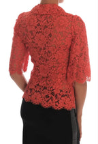 Dolce & Gabbana Orange Crystal Buttons Floral Lace Blouse - Zeiniez