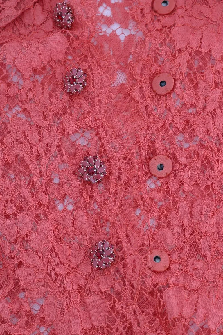 Dolce & Gabbana Orange Crystal Buttons Floral Lace Blouse - Zeiniez