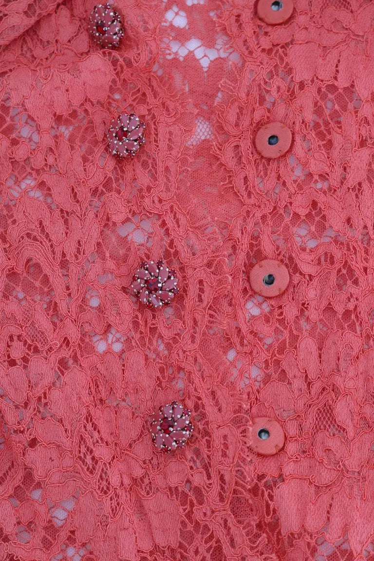 Dolce & Gabbana Orange Crystal Buttons Floral Lace Blouse - Zeiniez