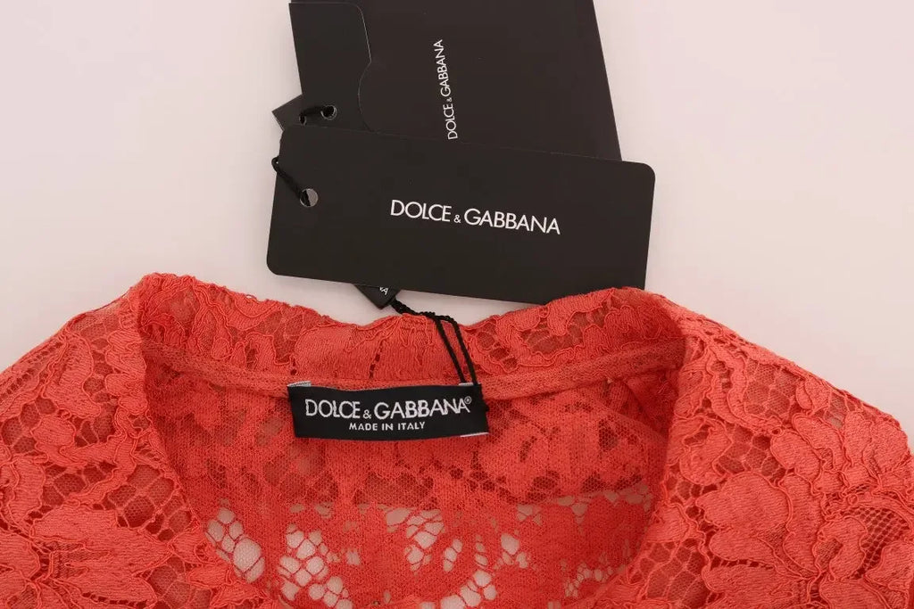 Dolce & Gabbana Orange Crystal Buttons Floral Lace Blouse - Zeiniez