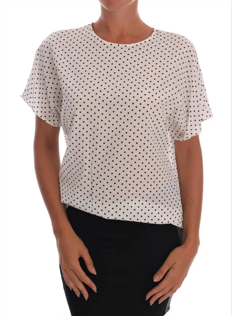 Dolce & Gabbana White Polka Dotted Silk T-shirt Top - Zeiniez