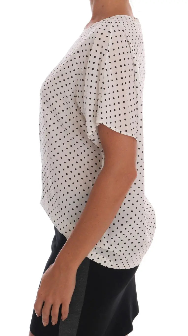 Dolce & Gabbana White Polka Dotted Silk T-shirt Top - Zeiniez