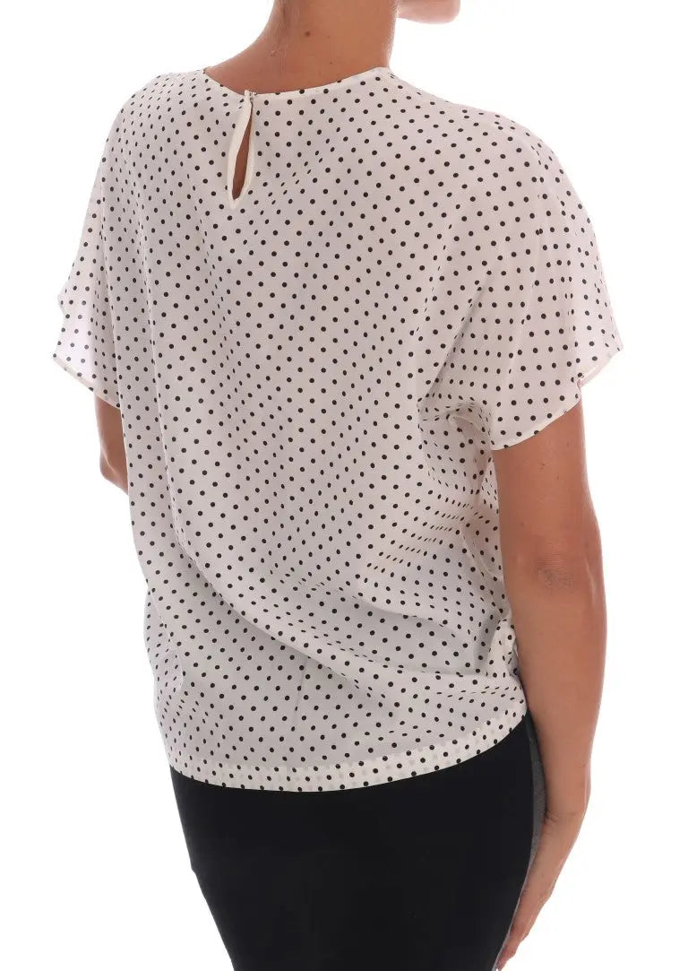 Dolce & Gabbana White Polka Dotted Silk T-shirt Top - Zeiniez