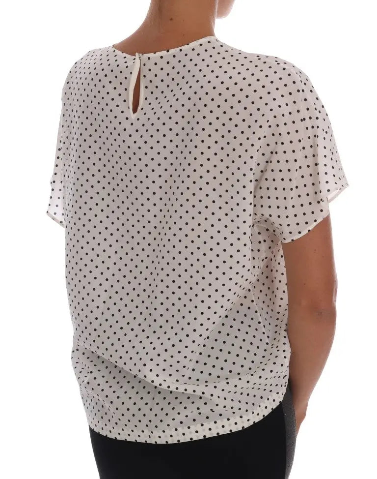 Dolce & Gabbana White Polka Dotted Silk T-shirt Top - Zeiniez