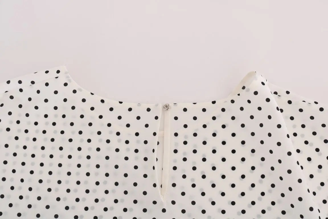 Dolce & Gabbana White Polka Dotted Silk T-shirt Top - Zeiniez