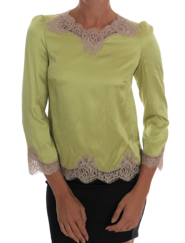 Dolce & Gabbana Green Silk Stretch Blouse Top - Zeiniez
