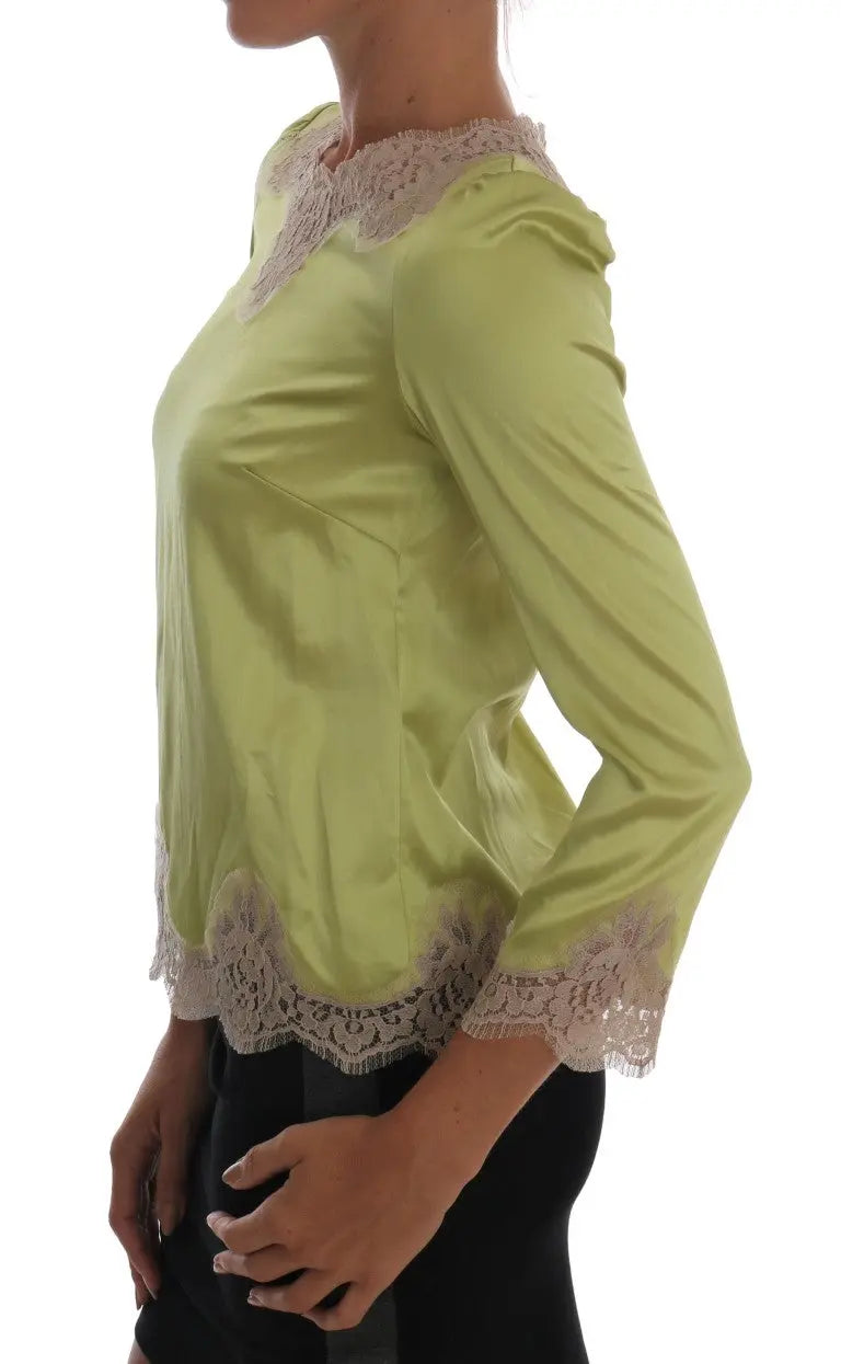 Dolce & Gabbana Green Silk Stretch Blouse Top - Zeiniez
