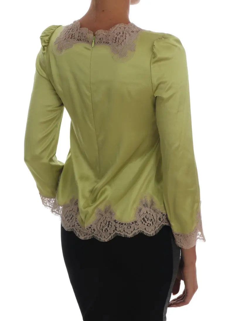 Dolce & Gabbana Green Silk Stretch Blouse Top - Zeiniez