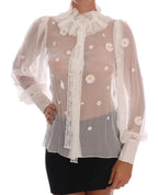 Dolce & Gabbana White Daisy Applique Silk Shirt - Zeiniez