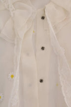 Dolce & Gabbana White Daisy Applique Silk Shirt - Zeiniez