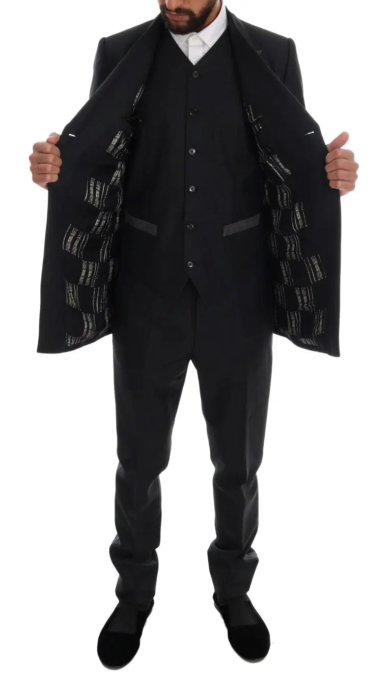 Dolce & Gabbana Gray Wool Double Breasted 3 Piece Suit - Zeiniez