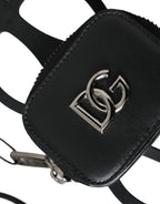 Dolce & Gabbana Black Calfskin Leather DG Logo Coin Purse Lanyard Wallet - Zeiniez