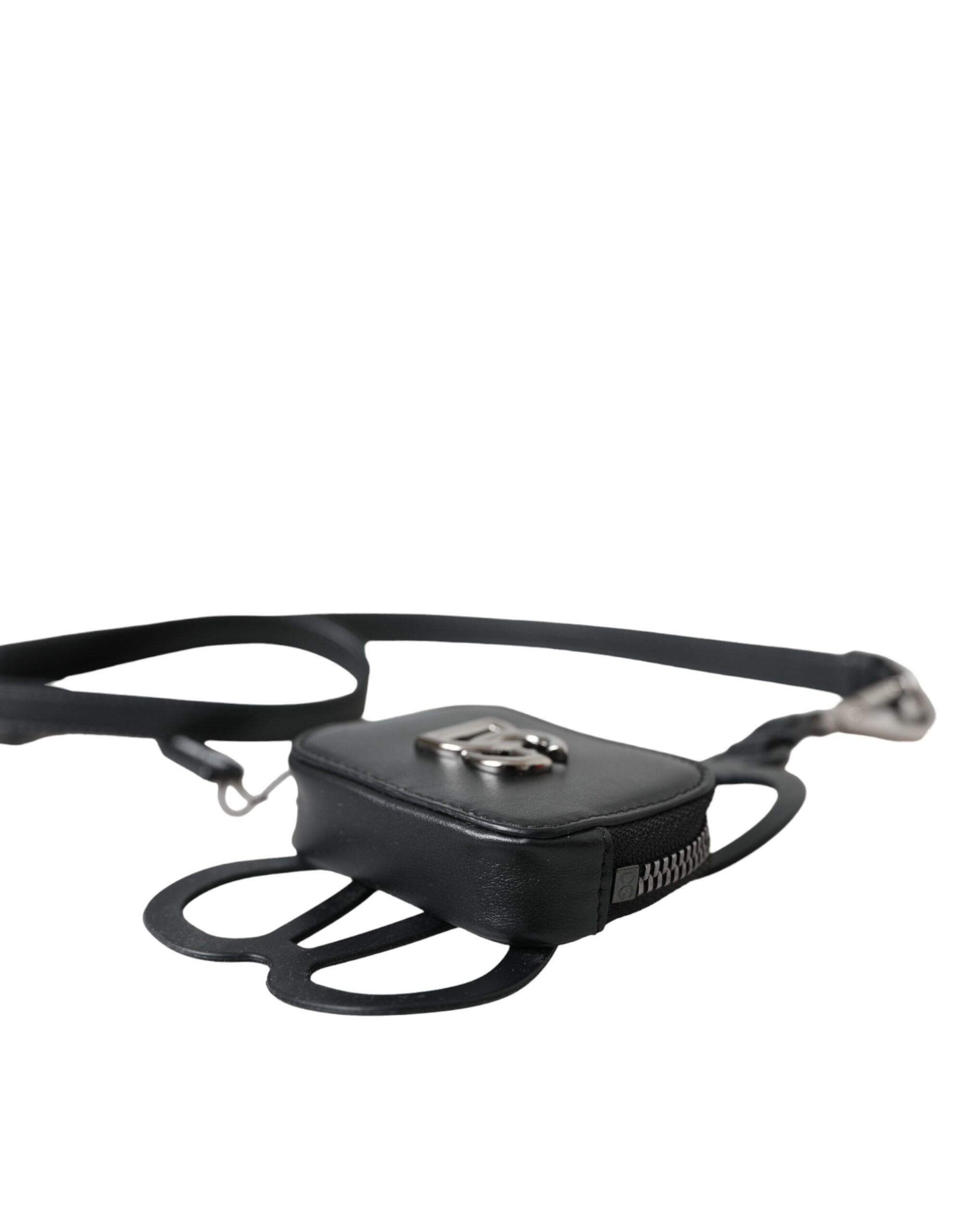 Dolce & Gabbana Black Calfskin Leather DG Logo Coin Purse Lanyard Wallet - Zeiniez