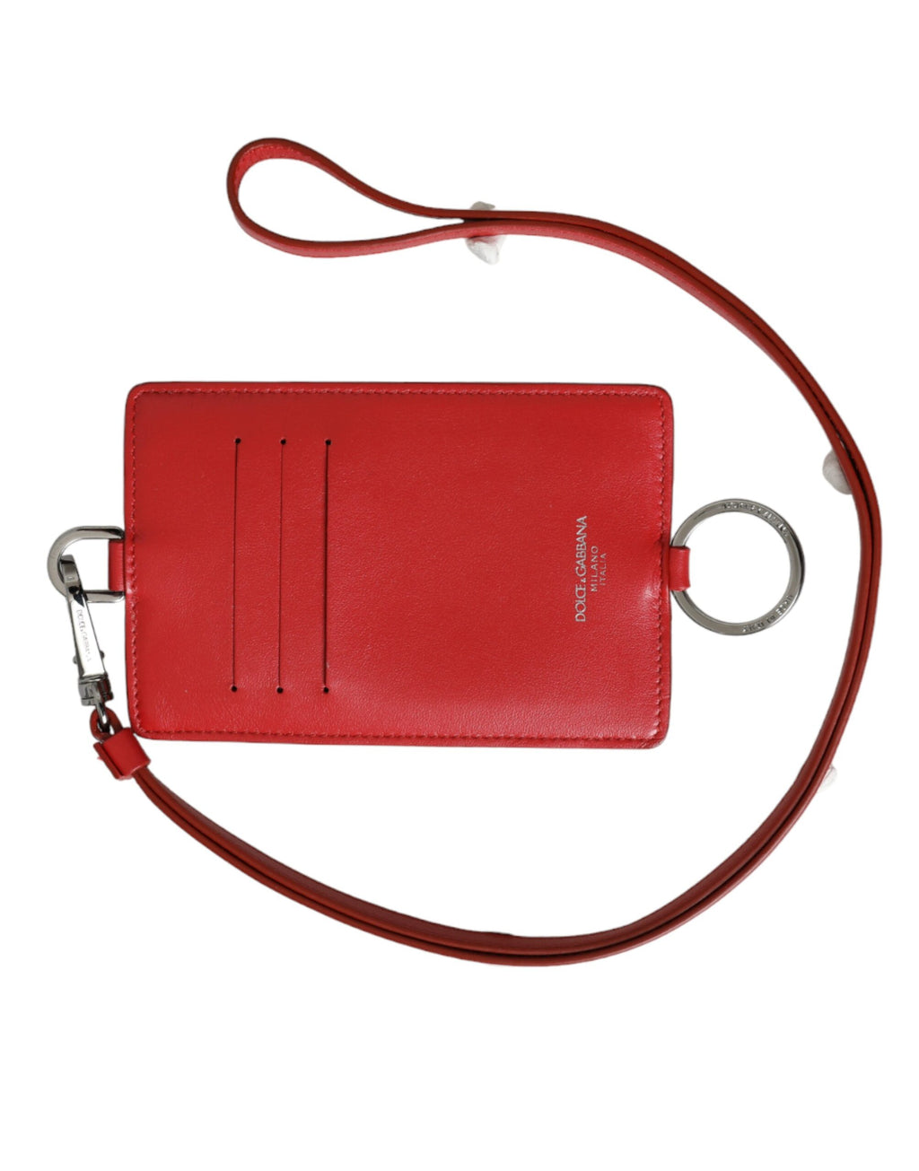 Dolce & Gabbana Red Calfskin Leather Lanyard Logo Card Holder Wallet - Zeiniez