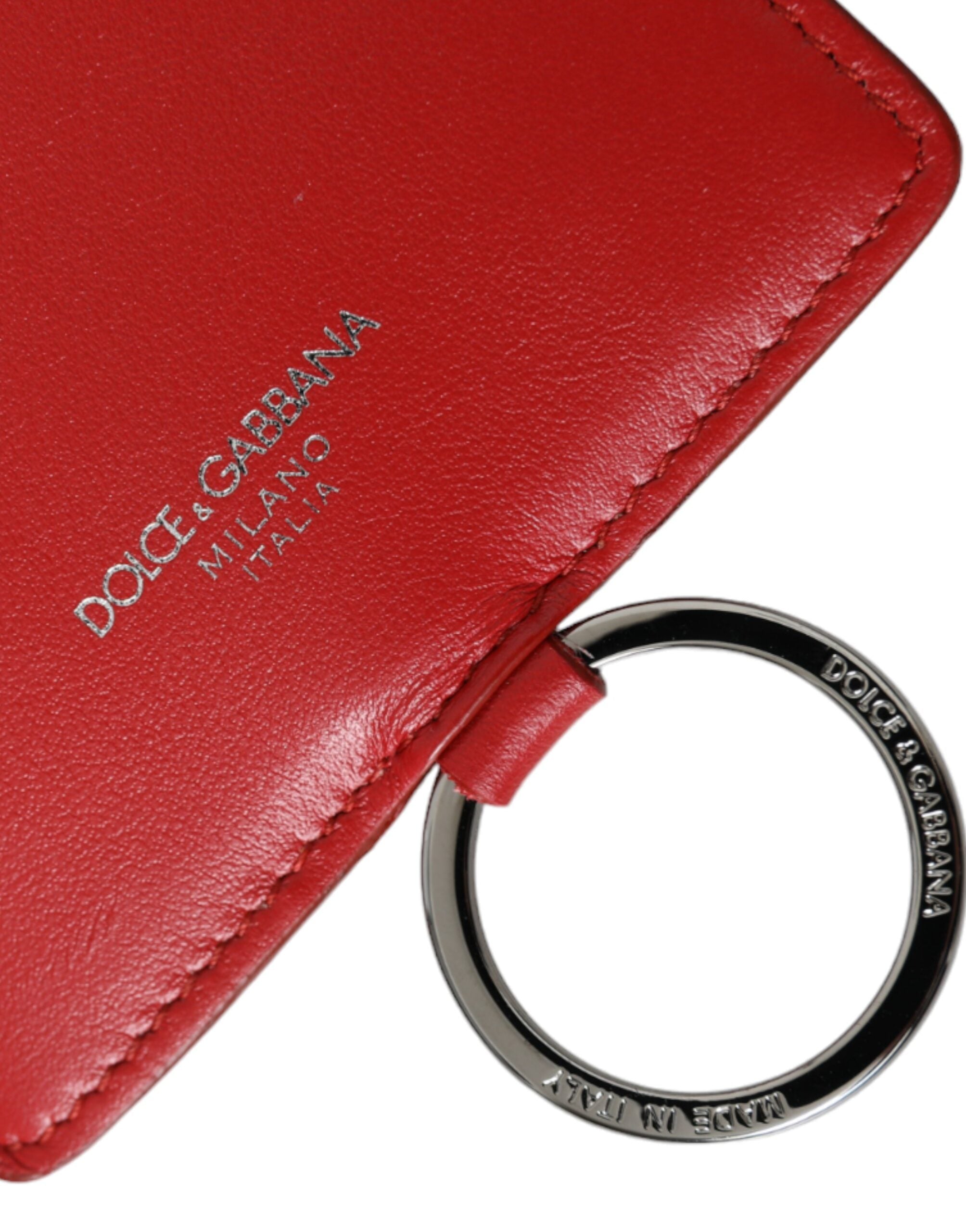 Dolce & Gabbana Red Calfskin Leather Lanyard Logo Card Holder Wallet - Zeiniez