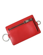 Dolce & Gabbana Red Calfskin Leather Lanyard Logo Card Holder Wallet - Zeiniez