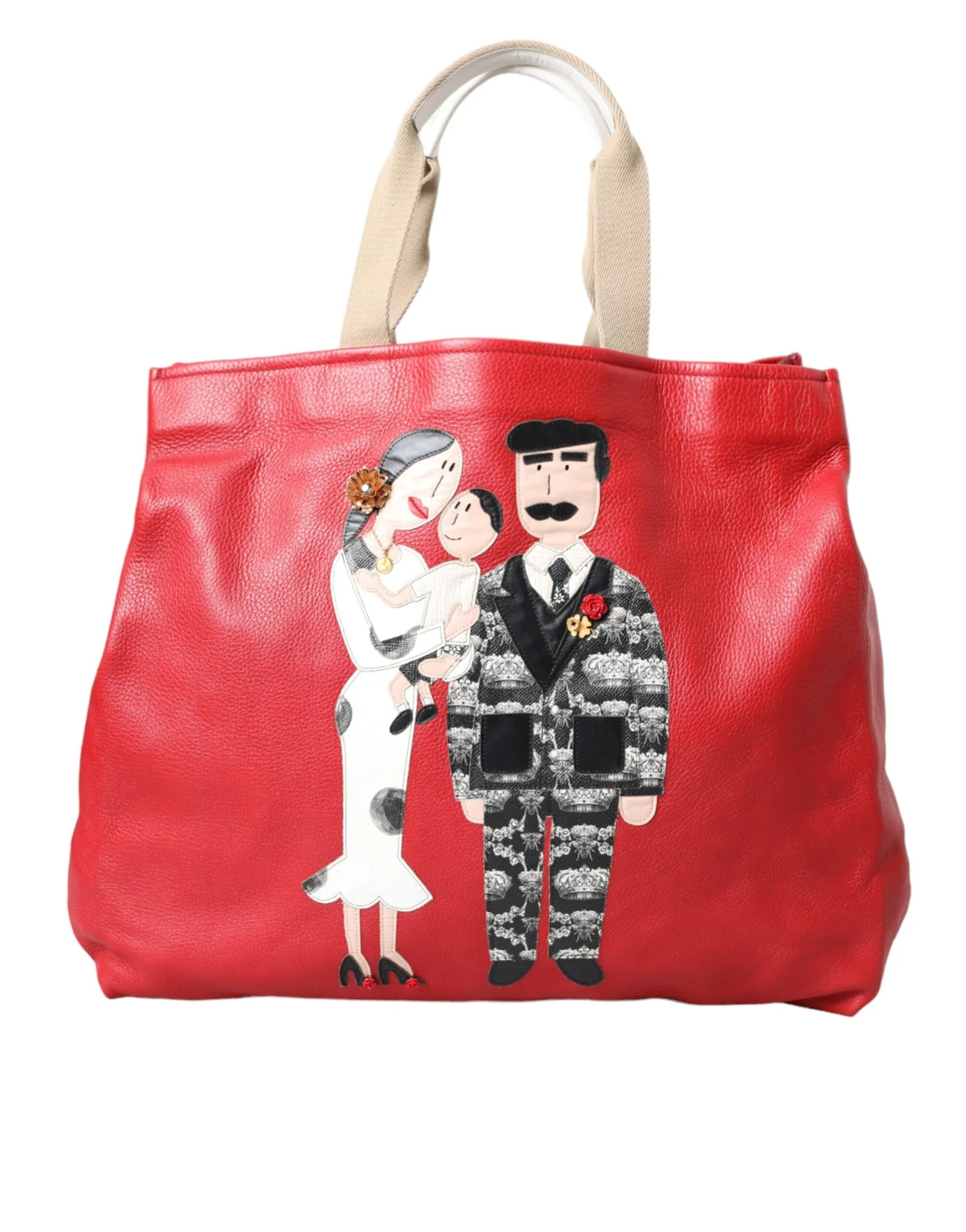 Dolce & Gabbana Red Leather #DGFamily Patch Shopping Tote Bag - Zeiniez