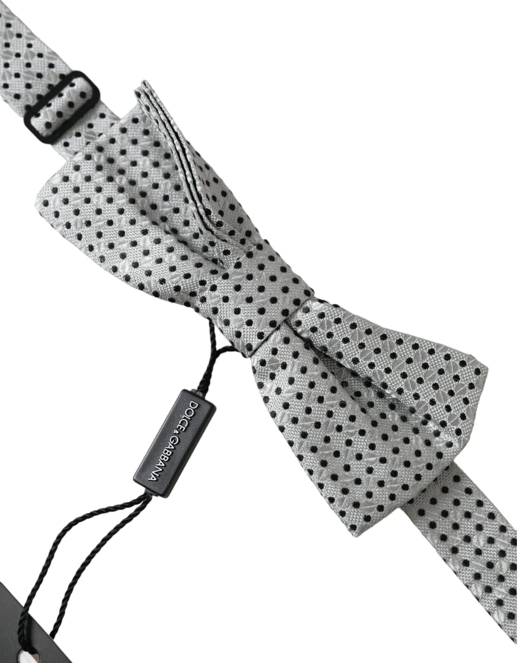 Dolce & Gabbana Gray Silk Polka Dot Adjustable Neck Men Papillon Bow Tie - Zeiniez