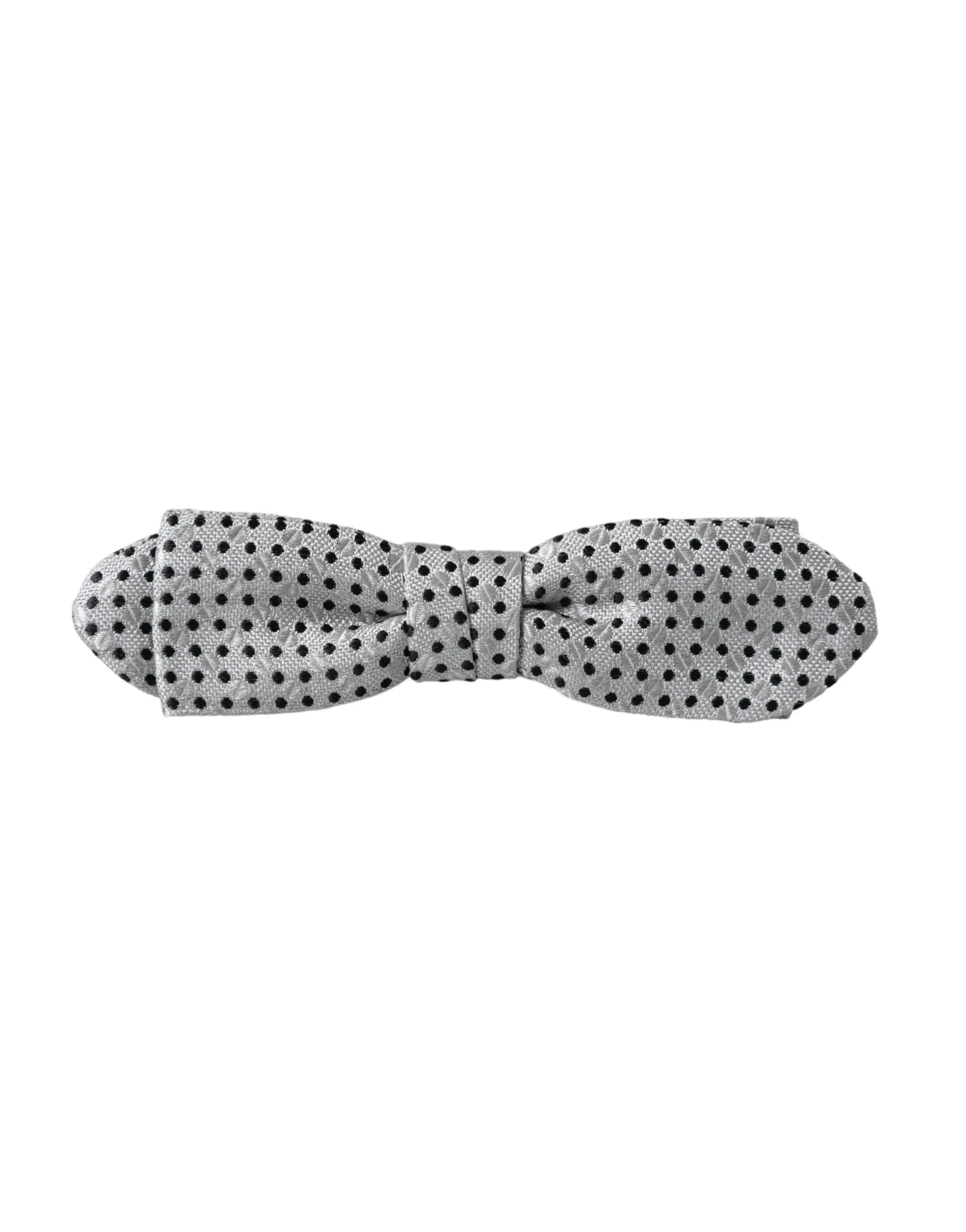 Dolce & Gabbana Gray Silk Polka Dot Adjustable Neck Men Papillon Bow Tie - Zeiniez