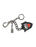 Dolce & Gabbana Black Prince Studs Logo Silver Brass Keychain Keyring - Zeiniez