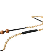 Dolce & Gabbana Black Gold Wooden Beaded Logo Pendant - Zeiniez