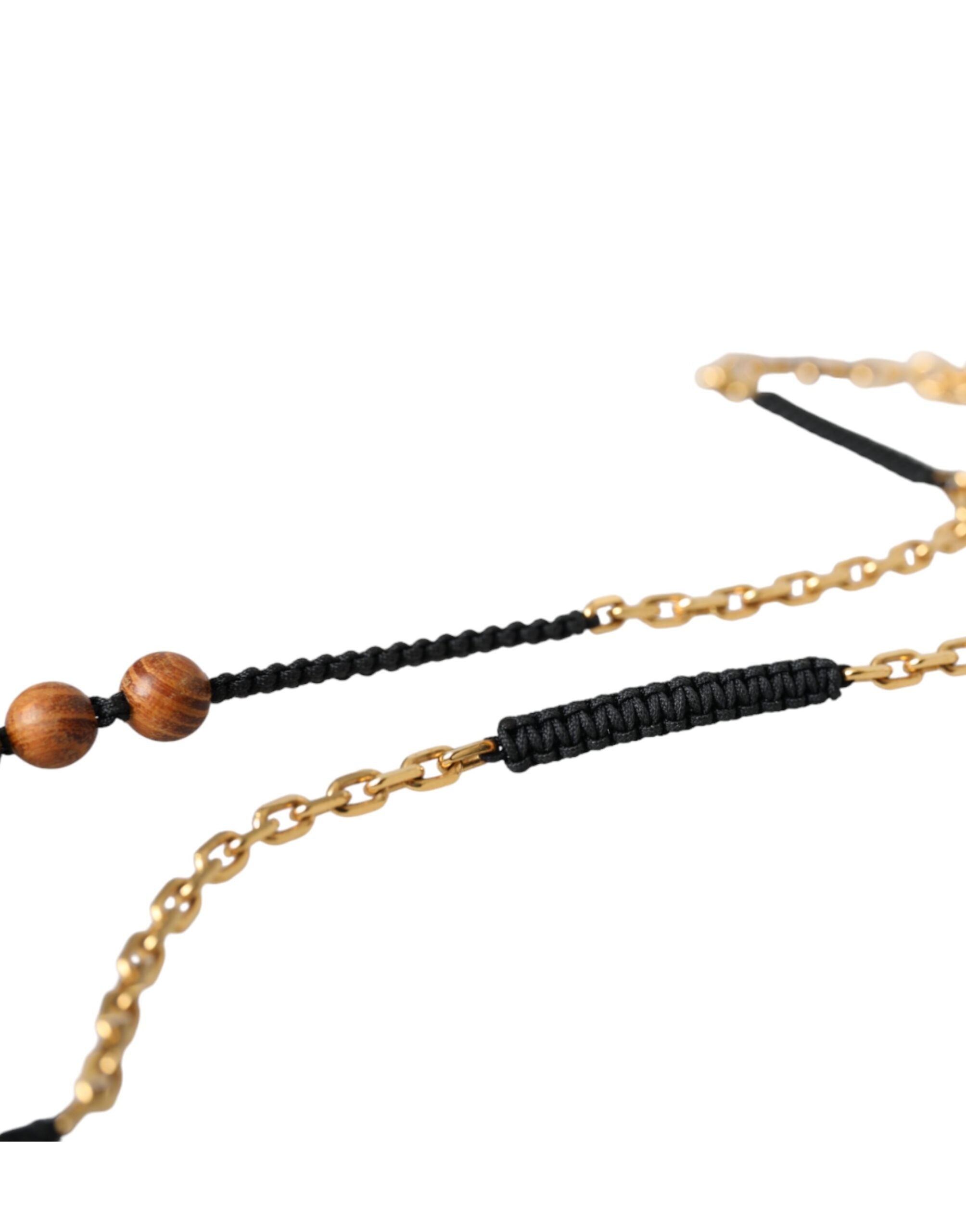 Dolce & Gabbana Black Gold Wooden Beaded Logo Pendant - Zeiniez