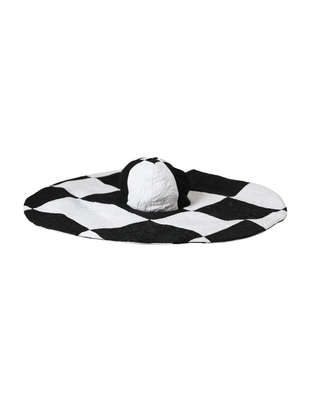 Dolce & Gabbana Black White Checkered Wide Brim Floppy Hat - Zeiniez