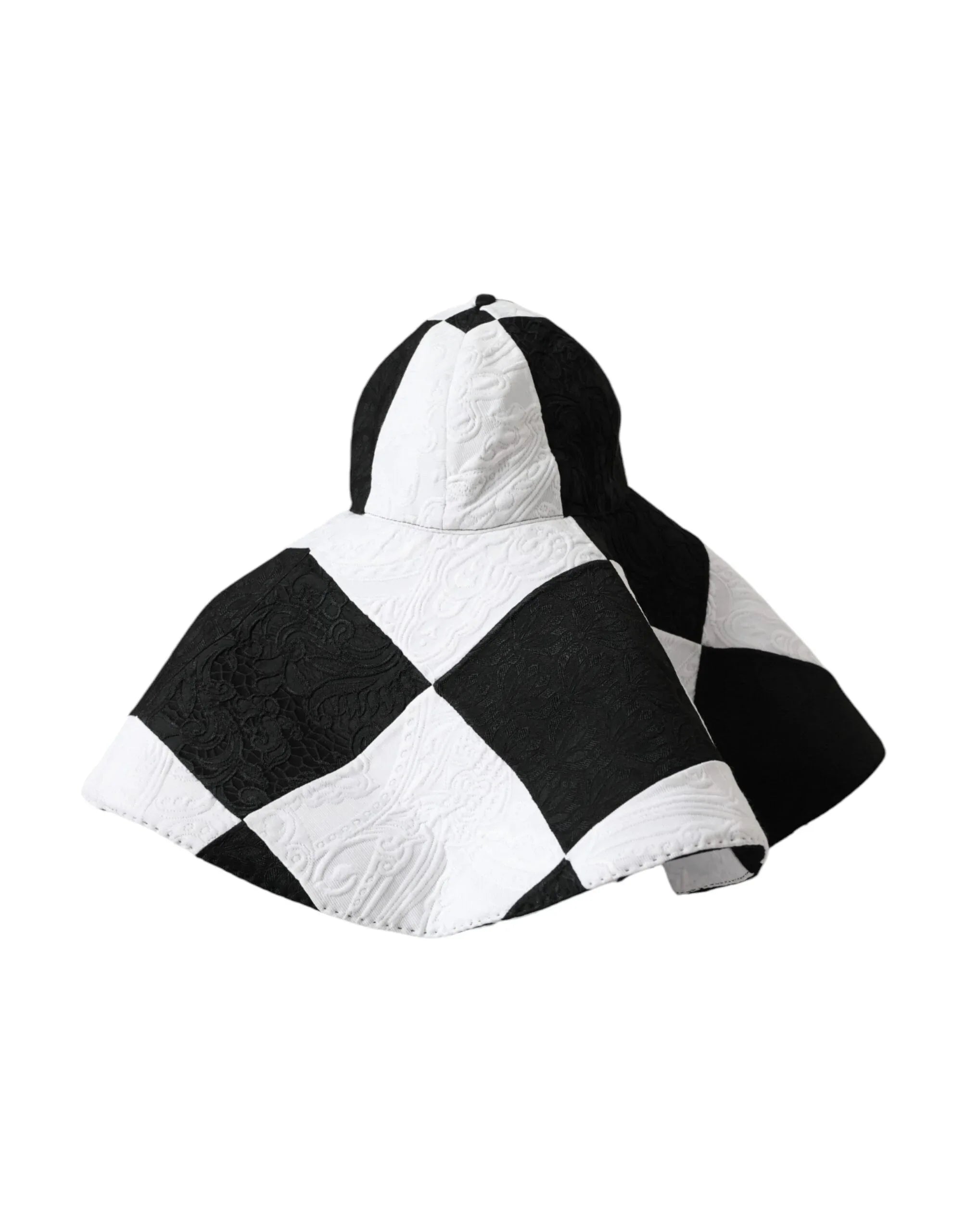 Dolce & Gabbana Black White Checkered Wide Brim Floppy Hat - Zeiniez