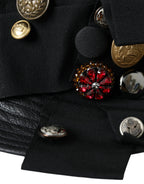 Dolce & Gabbana Black Leather DG Coin Crystal Wide Brim Hat - Zeiniez
