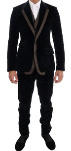 Dolce & Gabbana Blue Velvet Two Button Slim 3 Piece Suit - Zeiniez