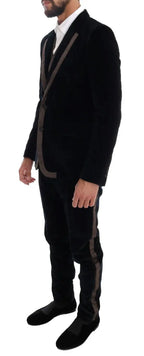 Dolce & Gabbana Blue Velvet Two Button Slim 3 Piece Suit - Zeiniez