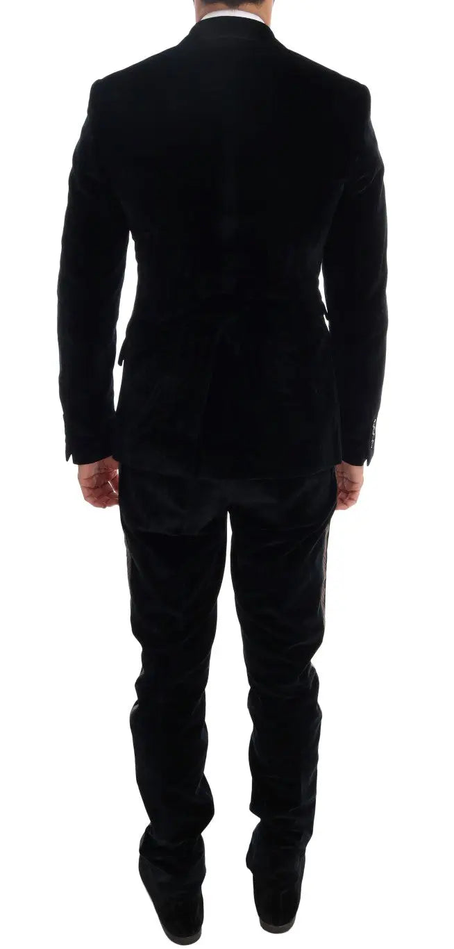 Dolce & Gabbana Blue Velvet Two Button Slim 3 Piece Suit - Zeiniez