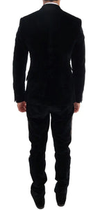Dolce & Gabbana Blue Velvet Two Button Slim 3 Piece Suit - Zeiniez