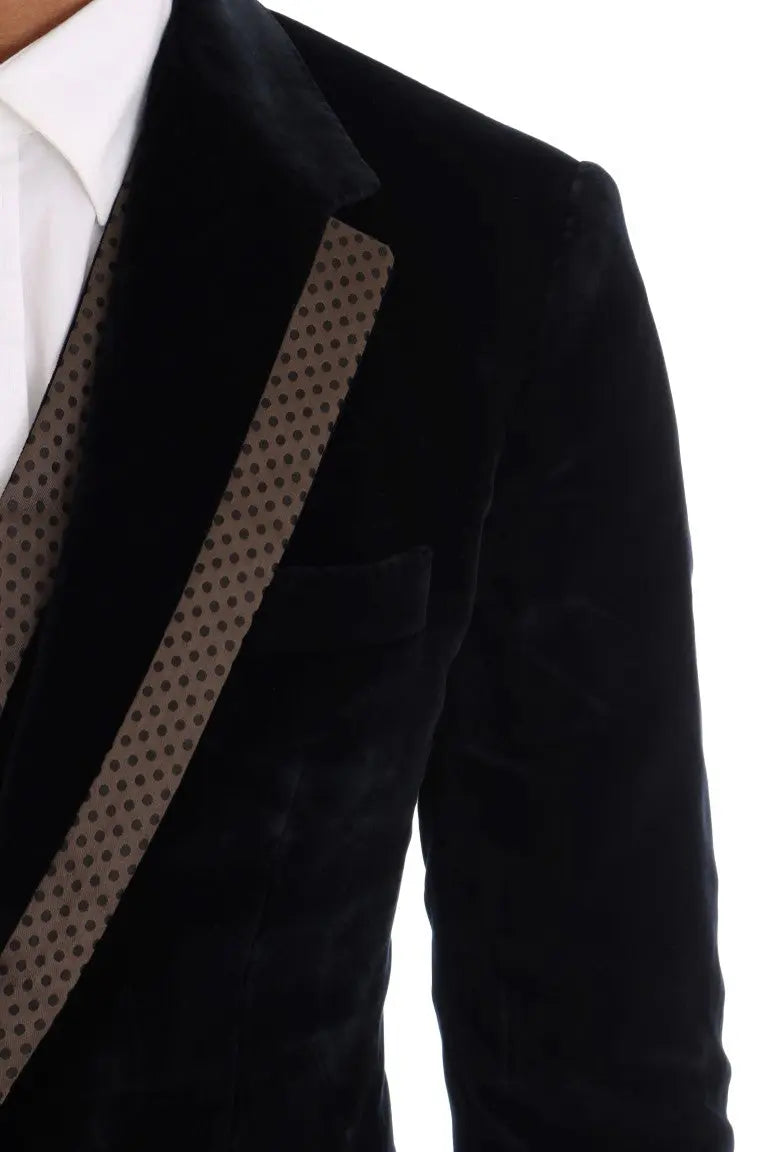 Dolce & Gabbana Blue Velvet Two Button Slim 3 Piece Suit - Zeiniez
