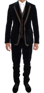 Dolce & Gabbana Blue Velvet Two Button Slim 3 Piece Suit - Zeiniez