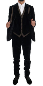 Dolce & Gabbana Blue Velvet Two Button Slim 3 Piece Suit - Zeiniez
